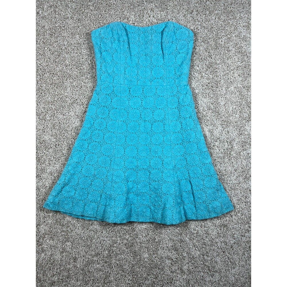 LILLY PULITZER Caitlin Strapless Lace Dress Womens Sz 4 Blue